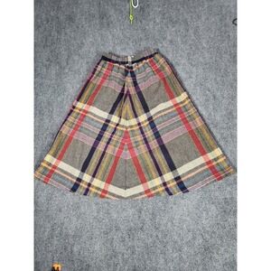 Vtg‎ Latch On Plaid Skirt Women Sz S Elastic Waist ALine Midi Work Colorful Wool
